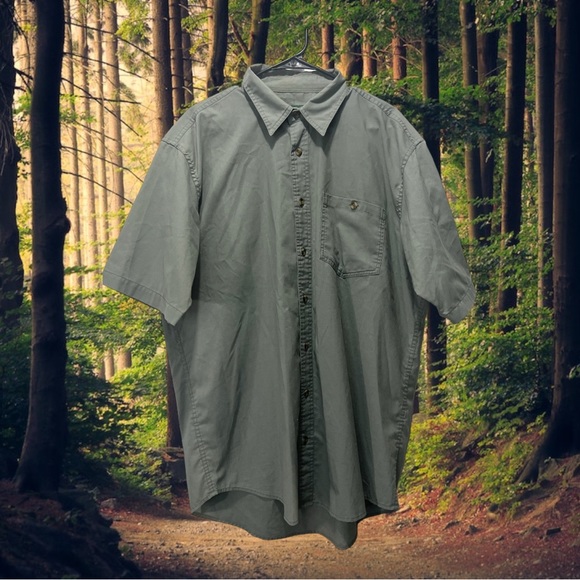 CABELAS, LARGE/TALL, GREEN, SHORT SLEEVE, BUTTON UP. - Picture 8 of 8